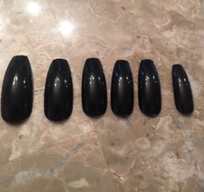 Set Of Painted Black Licorice long Coffin False Nails choose your shape - $7.92