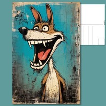  Street Art Delight: Graffiti Dog with a Big Smile Blue Background Postcard - £4.75 GBP