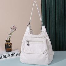 White Backpacks Fashion Soft Washed PU Leather Shoulder Bags Anti-thief Backpack - £40.79 GBP