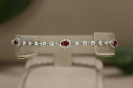 2.10 Ct Simulated Red  Ruby Tennis Bracelet Gold Plated 925 Silver  - £159.12 GBP