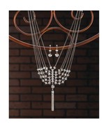 Beautiful Womens Crystal Layered Tassel Necklace &amp; Dangle Earrings Jewel... - £13.66 GBP