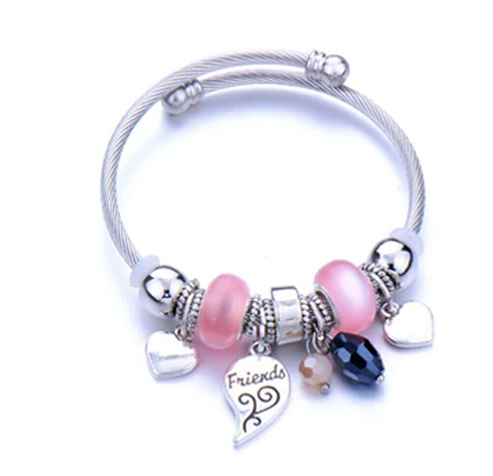 Fashion Charm Round Bangle women's men heart friends pink bracelet DLBC01 - £7.97 GBP