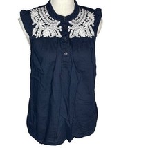 J.Crew Floral Embroidered Tank Top Size 6 Shirt Navy Blue White Sleeveless - £11.56 GBP