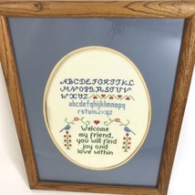Vintage Cross Stitch Embroidered Framed Wall Art Sampler Birds Friends Love - £23.70 GBP