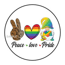 30 Peace Love Pride Envelope Seals Labels Stickers 1.5&quot; Round Gnome Lgbtq - £5.91 GBP