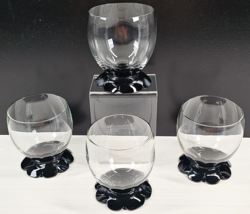 (4) Weston Lilly Pad Foot Black Wine Glasses Set Vintage Flower Depression Lot - £29.51 GBP