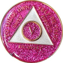 5 Year AA Medallion Glitter Pink Tri-Plate Chip V - £14.23 GBP