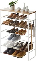 Yamazaki Home 6 Tier Wood Top Shoe Rack Steel One Size White - £128.96 GBP