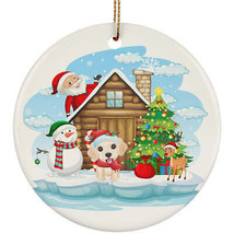 Cute Golden Retriever Dog &amp; Santa Ornament Xmas Gift Pine Tree Happy Home Decor - £11.64 GBP