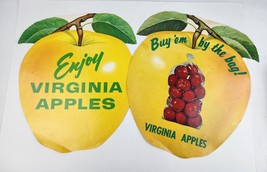 True vintage (2) Virginia Apples Die cut Cardboard Signs 16&quot; tall VA Fru... - $69.29