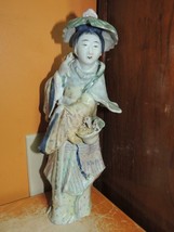 Chinese Porcelain Woman 11.75&quot; flower basket Mudman figurine Antique pre... - $284.55 CAD