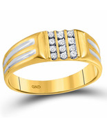 10kt Yellow Gold Mens Round Diamond Triple Row Band Ring 1/8 Cttw - £194.64 GBP