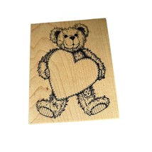 PSX Teddy Bear Heart Wood Mounted Rubber Stamp 1999 K-1421 Vintage Card ... - £5.74 GBP