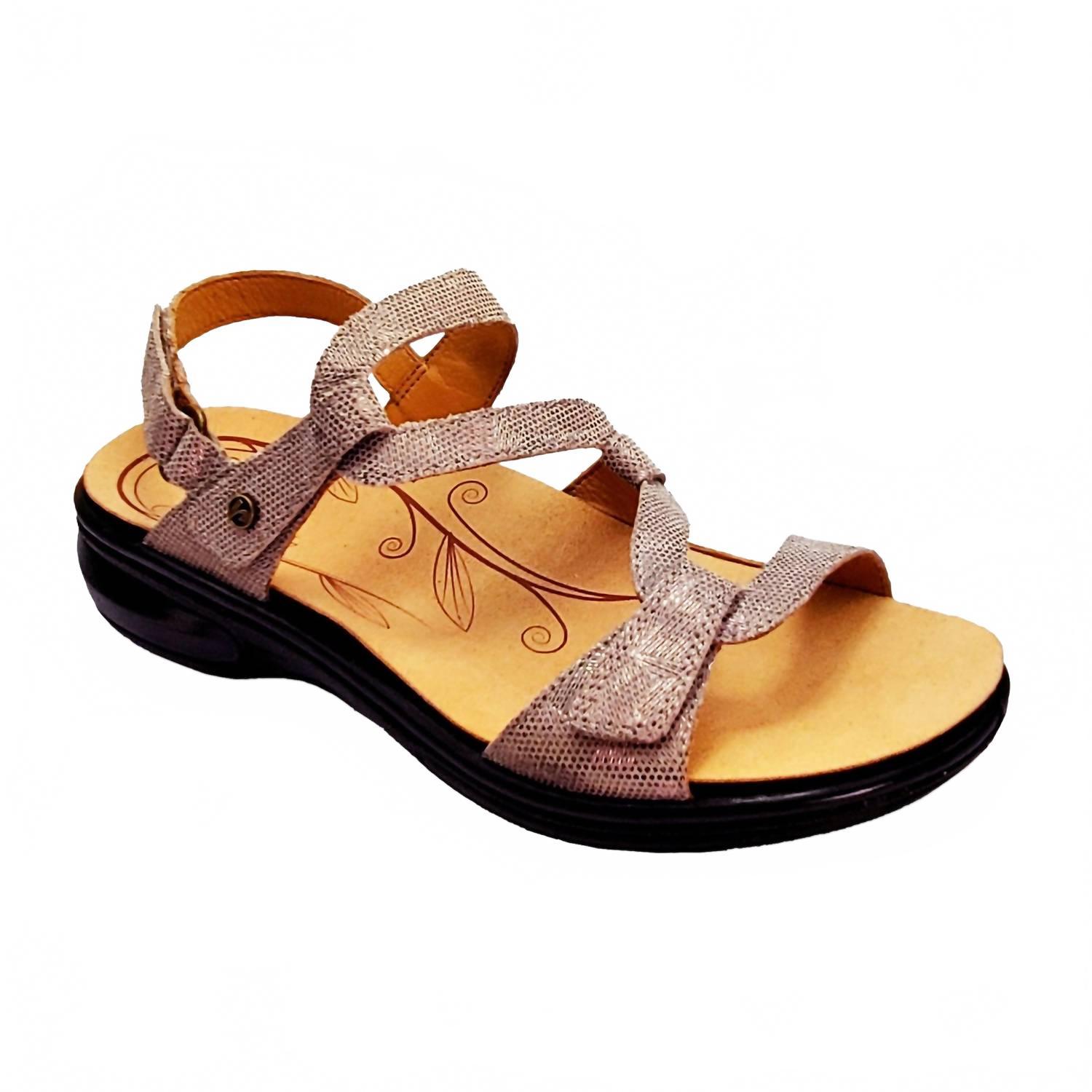 Revere Women&#39;s Emerald 3 Strap Leather Sandals Champagne Angle - $79.00