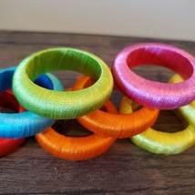 Colorful Napkin Rings, set of 8, Rainbow Thread Yarn Wrapped Napkin Holders image 6
