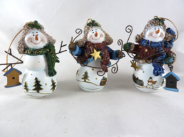 Home Interiors Set Of 3 Vtg Snowmen 3.5" Christmas Ornaments Homco - $9.89