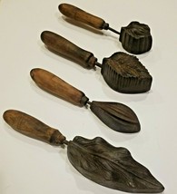 Lot of 4 Antique Victorian Millinery Wood Handle Cast Iron Leaf Irons  - $525.99