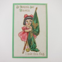St. Patricks Day Postcard Irish Girl Red Pink Dress Bow Loves Flag Antique 1913 - £7.92 GBP