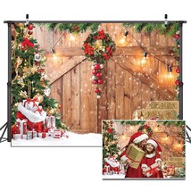 7X5Ft Christmas Photography Backdrop Christmas Rustic Barn Wood Door Bac... - £17.19 GBP