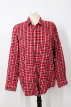 Lands End XL 18 Red Plaid Flannel Boyfriend Fit Long Sleeve Shirt Flaw - £15.09 GBP