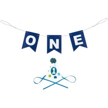 High Chair Decorations For 1St Birthday Boy, Blue Banner And Felt Party Hat - £13.69 GBP