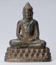 Buddha - Antique Khmer Style Seated Bronze Meditation Buddha Statue - 25cm/10&quot; - £387.19 GBP