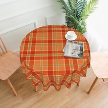60 Inch Round Orange Tartan Tablecloth - Buffalo Plaid Waterproof Fabric... - £25.57 GBP