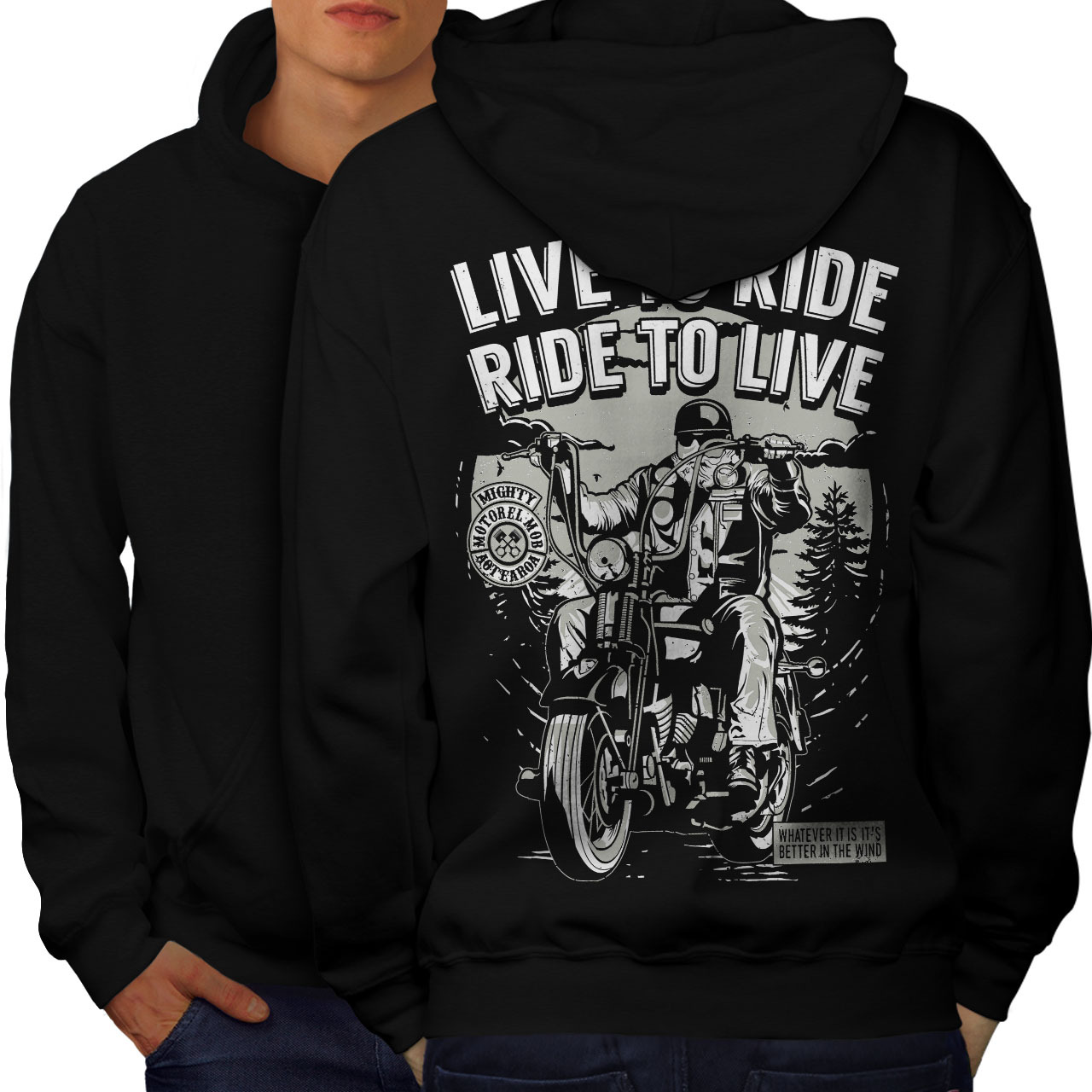 Live To Ride Sweatshirt Hoody Biker Slogan Men Hoodie Back - £16.51 GBP