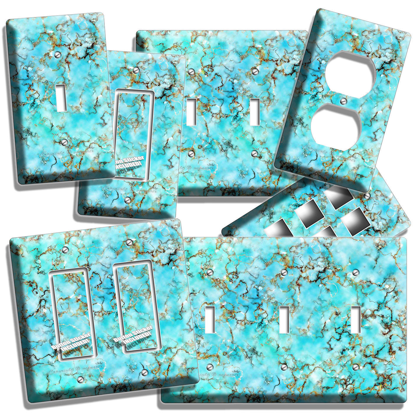 TURQUOISE MARBLE STONE LOOK LIGHT SWITCH OUTLET WALL PLATES ROOM BATHROOM DECOR
