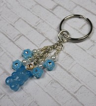 Gummy Bear Crystal Glass Pearl Beaded Handmade Keychain Split Key Ring Blue - £11.66 GBP