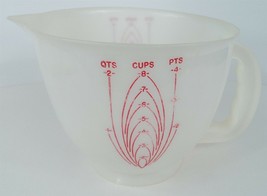Vintage Tupperware - 8 Cup - 4 Pint - 2 Quart Measuring Pitcher - Red Print - £15.37 GBP