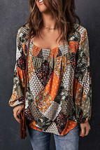 Green Square Neck Mixed Print Blouse - £20.81 GBP