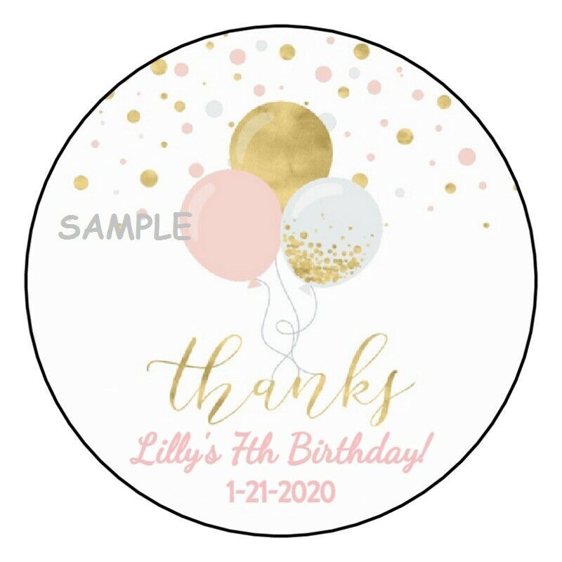 12 Gold, Pink & Silver Balloons Birthday Party Stickers Favors Labels tags 2.5"  - $11.99