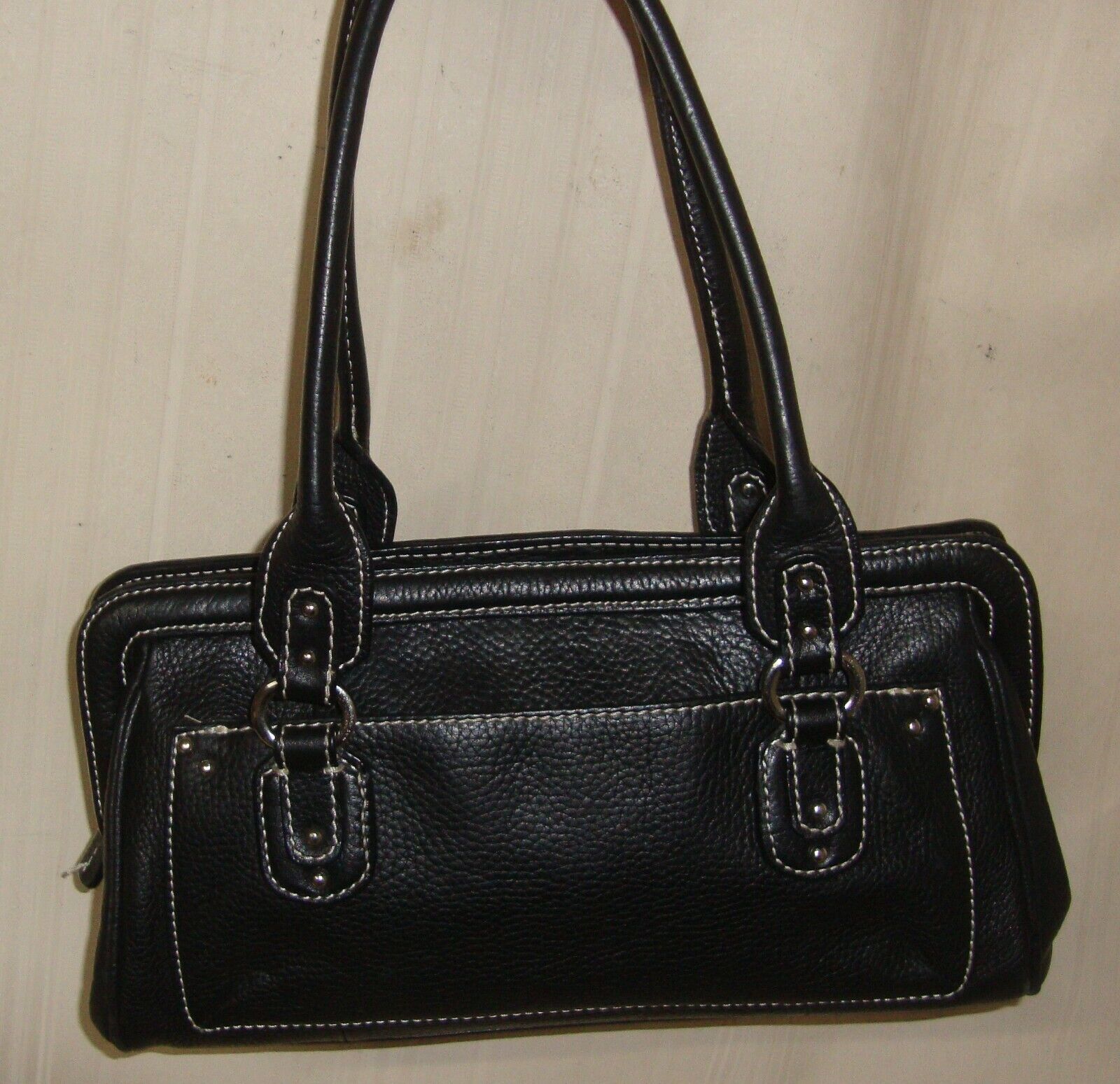 Primary image for TIGNANELLO Black Leather Double Handle Shoulder Bag 