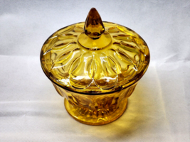 Vintage Anchor Hocking FAIRFIELD Amber Pedestal Covered Candy Dish - MINT - £17.81 GBP