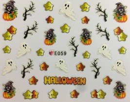 Nail Art 3D Decal Stickers Halloween Ghost Black Cat in Pumpkin Stars E059 - £2.78 GBP