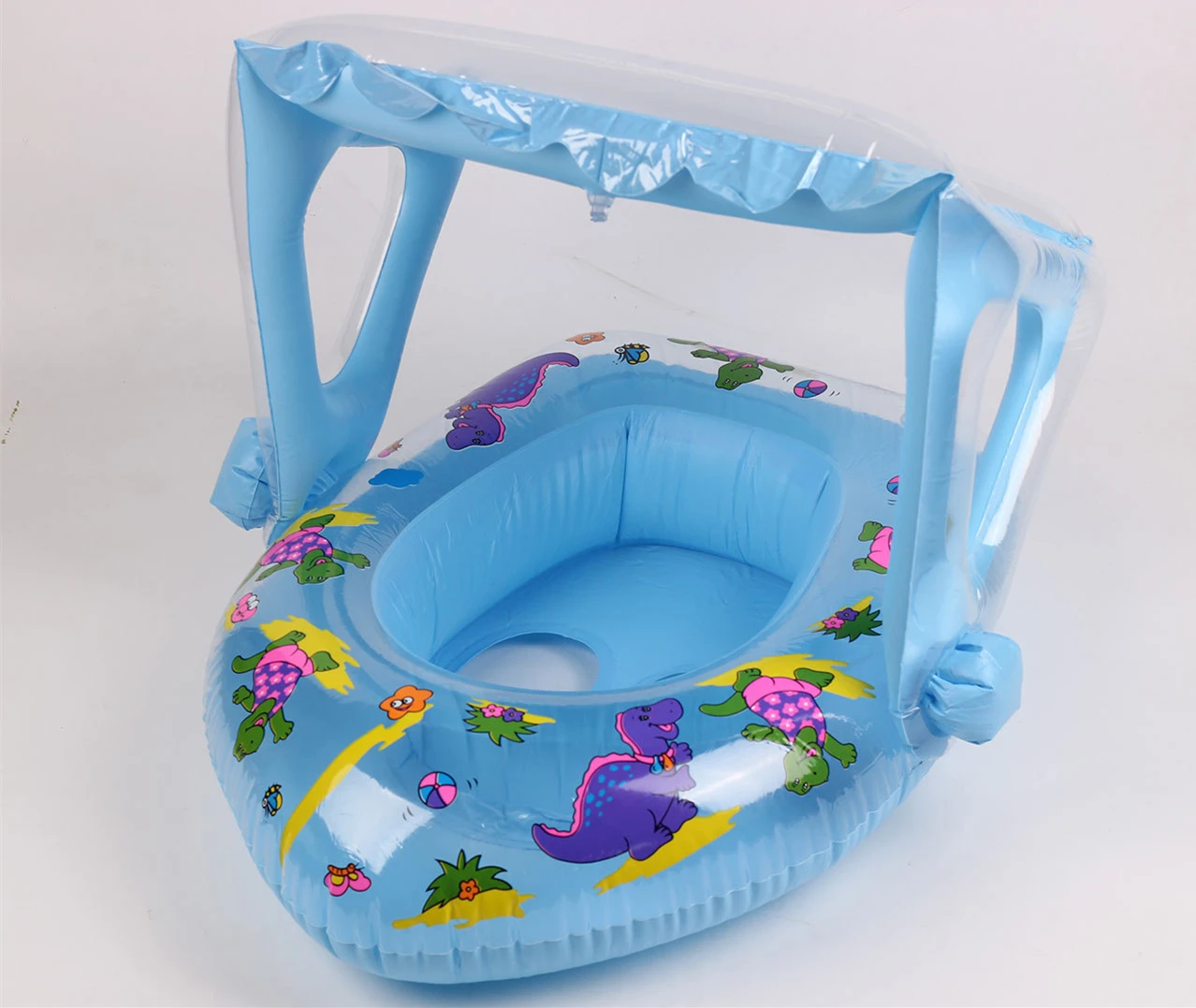 Baby Pool Float with Canopy Inflatable Cartoon Dinosaur Print Swim Rings Pool - £32.89 GBP