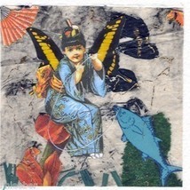 CATCHING THE BIG ONE- mixed media collage 3” x 3” centered on 7.5” x 7.5” 300# w - £7.94 GBP