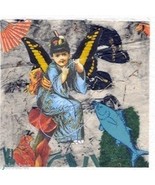 CATCHING THE BIG ONE- mixed media collage 3” x 3” centered on 7.5” x 7.5... - £7.80 GBP