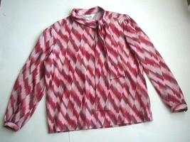 Vintage 60&#39;s Devon Long Sleeve Abstract Zig Zag Patterned Blouse Size M ... - £6.36 GBP