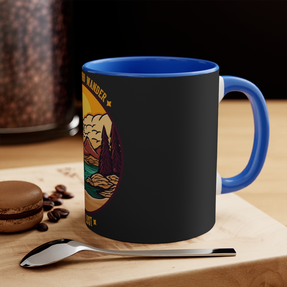 Primary image for 11oz Wanderlust Mug: Not All Who Wander are Lost - Cartoon Quote Travel Wanderer
