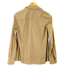 Ellen Tracy Womens size 8 Long Convertible Sleeved Button Front Shirt Blouse Tan - £17.68 GBP