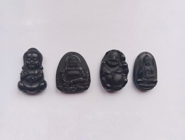 Black Obsidian Buddha Figurine 4pcs Genuine 2&quot; - 2.25&quot; Half Polished Matte - £16.92 GBP