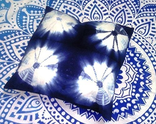 Indigo Pillow, Tie Dye Cushions, Decorative Cotton Throw, Shibori Pillow Cases,  - $11.76