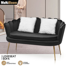 52" Black Velvet Tufted Upholstered Sofa Couch Home Accent Love Seat W/2 Pillows - £311.73 GBP