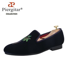 Navy Color Handmade Tree Embroidery Men Velvet Loafers For Party And Ban... - £173.93 GBP