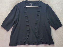 Thesis Crop Cardigan Sweater Women Large Black Knit Rayon Ruffle Trim Op... - $23.09
