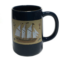 Vintage Japanese Nautical Ship Coffee Mug Sail Boat Large Otagiri Tea Cup 12 oz - £25.07 GBP