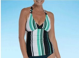 Sonnet Shores Striped Tankini Swimsuit Top Green Black White Multi 6 - £15.62 GBP