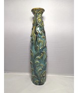 RARE Vintage Majolica Art Pottery Vase  Tall Slim Aqua Drip Glaze Floral... - £137.61 GBP
